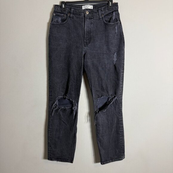 Abercrombie & Fitch Curve Love 90s Straight Ultra High Rise Jeans Women 4S Black - Picture 4 of 13